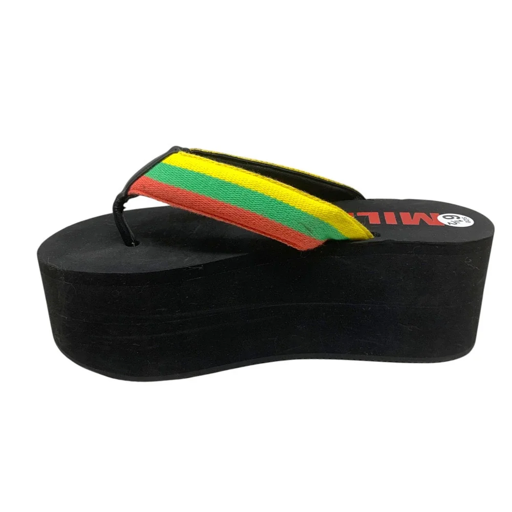 Simon Miller FOAMI Platform Sandals Black/Multi Stripe Thong Size 6.5 EU 36 NEW